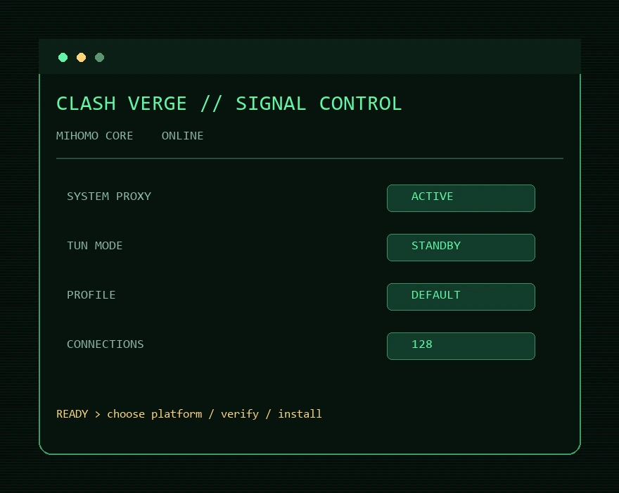 Clash Verge 桌面客户端终端风格展示图